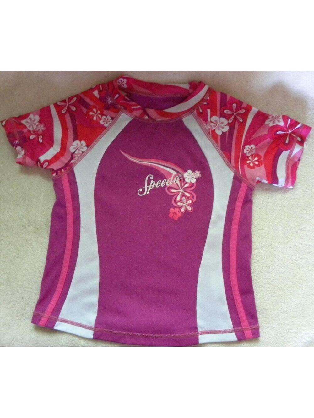 Childs Speedo Pink Swim Surf Rash Guard Short Sleeve Shirt Size S 25-33 Lbs